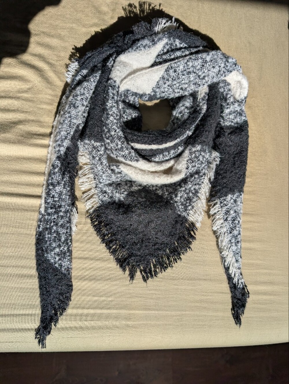 Cozy Black & White Checkered Triangle Sweater Scarf